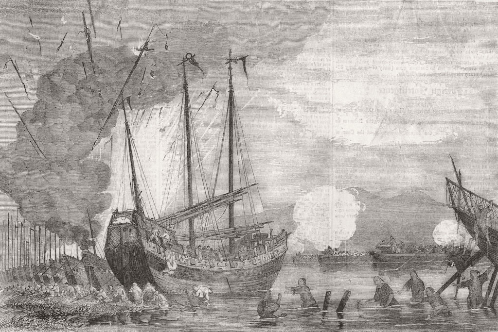 CHINA. Commodore Keppel's Dash at the Junks in Fatshas Creek 1857 old print